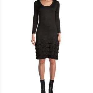 Calvin Klein black fringe skirt sweater dress
